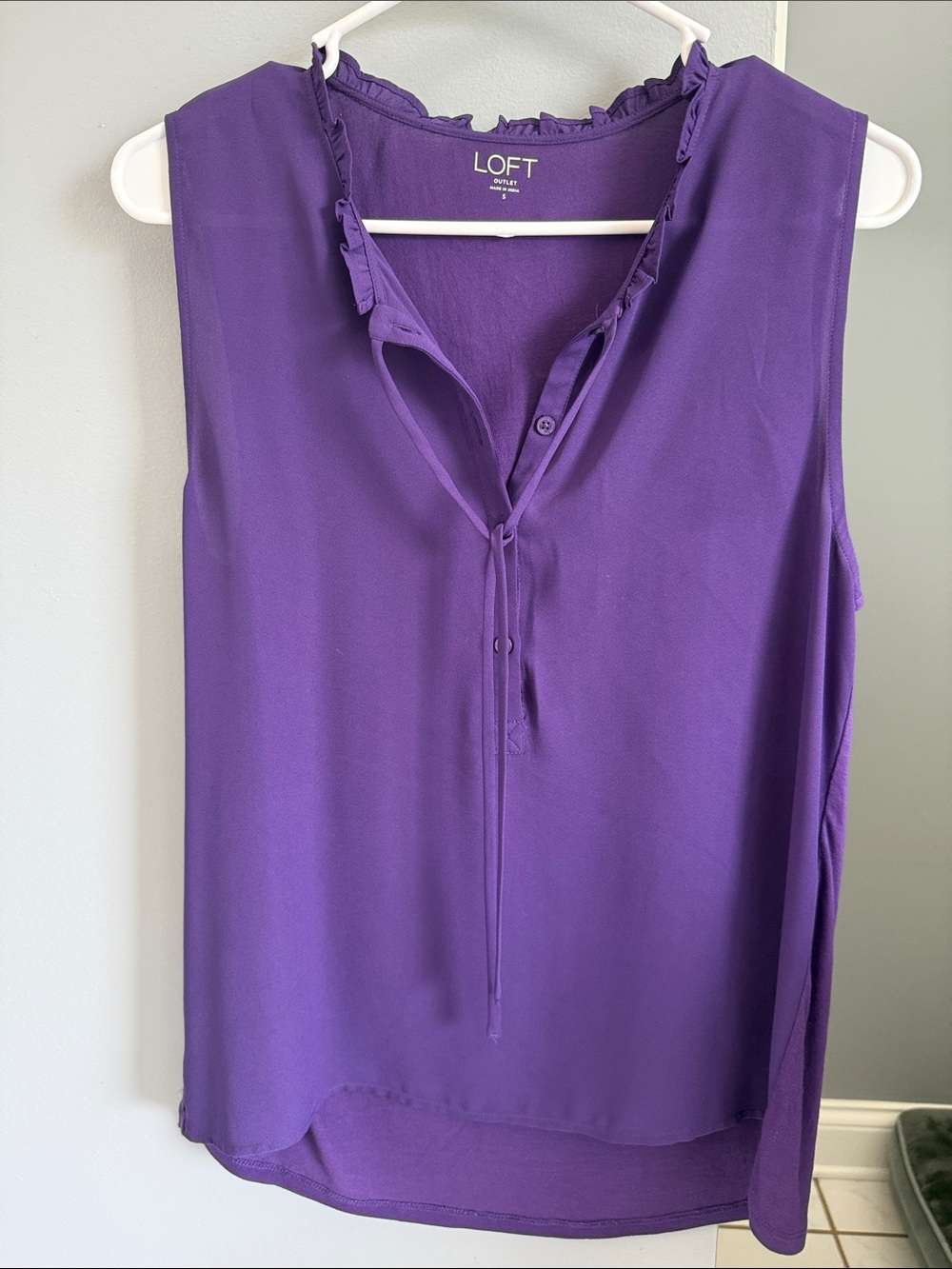 LOFT Purple Sleeveless Tie-Neck Blouse